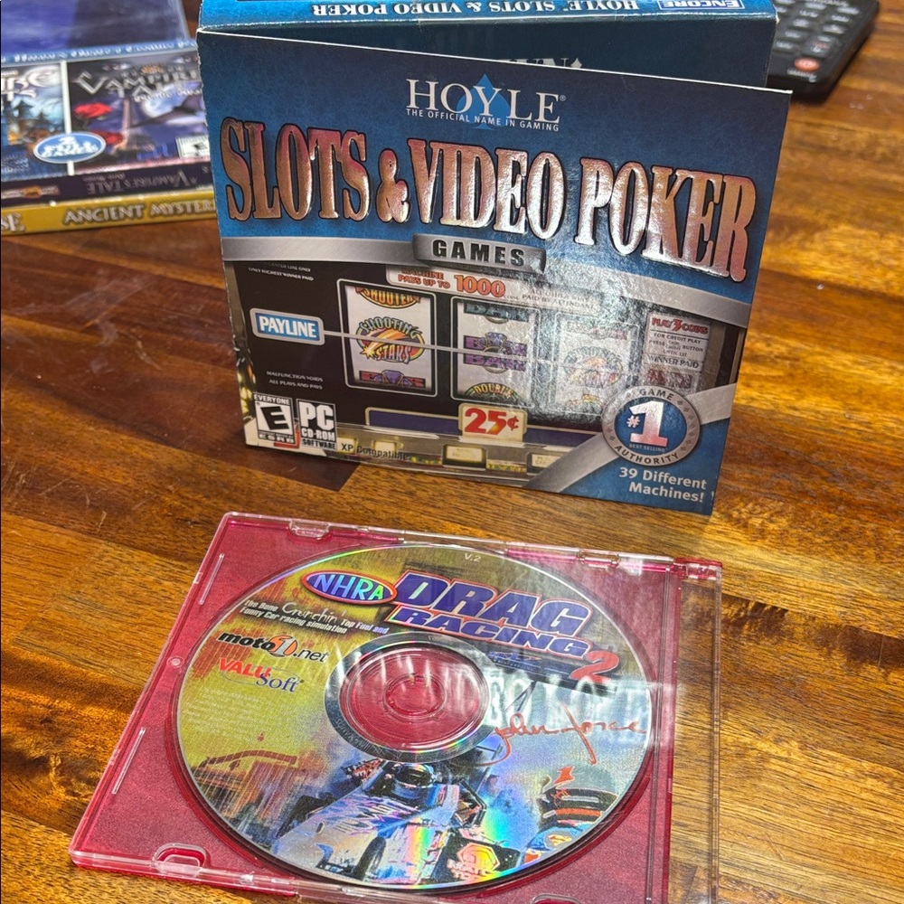 Hoyle Slots & Video Poker PC Game + NHRA Drag Racing CD Combo  vintage
